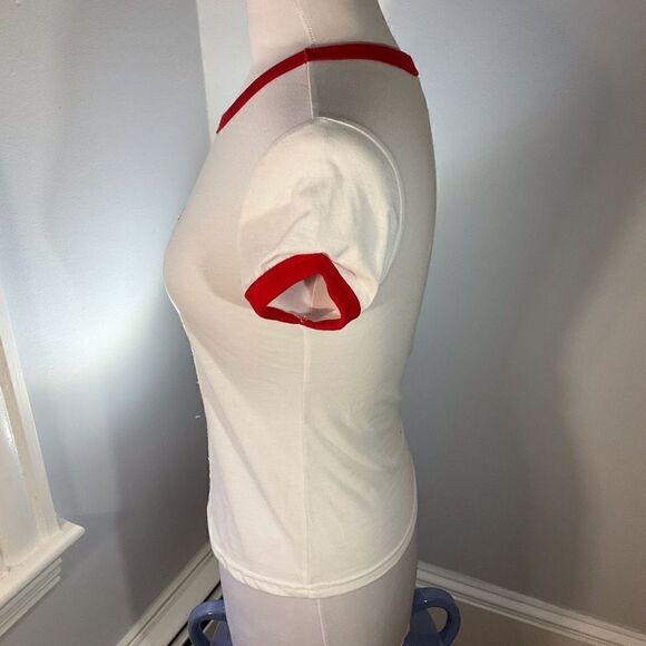 Vintage “Lovers of Nature” Baby Tee, M. Embroidered flowers, smiley faces and mu - Picture 4 of 6